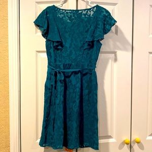 Anthropologie teal lace ruffle mini dress size 4